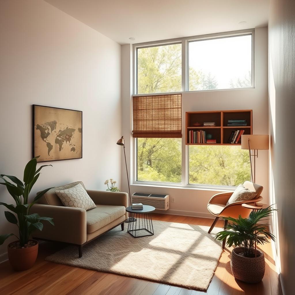 a room, lighting coming in from the window