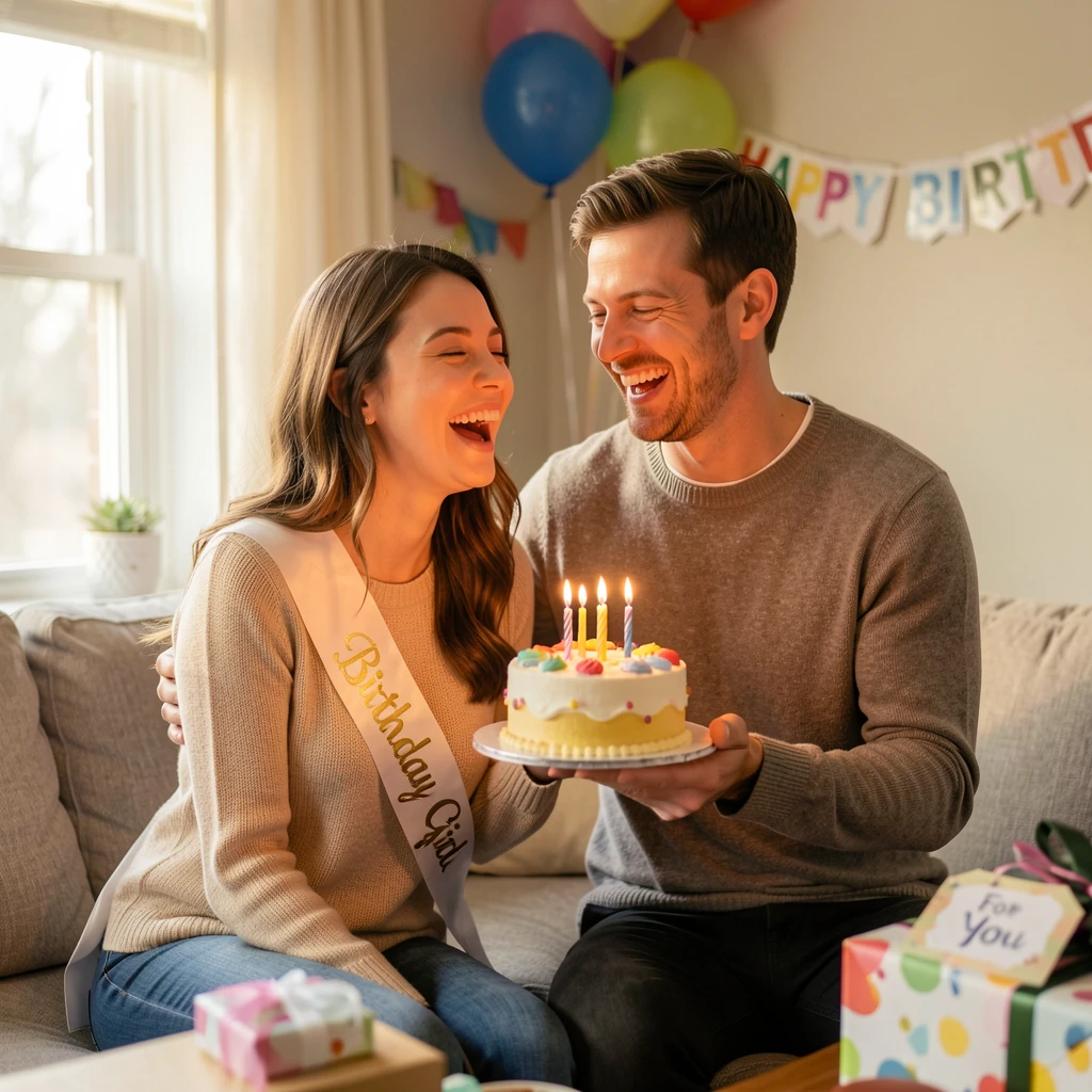 A couple celebrating the lady's birthday