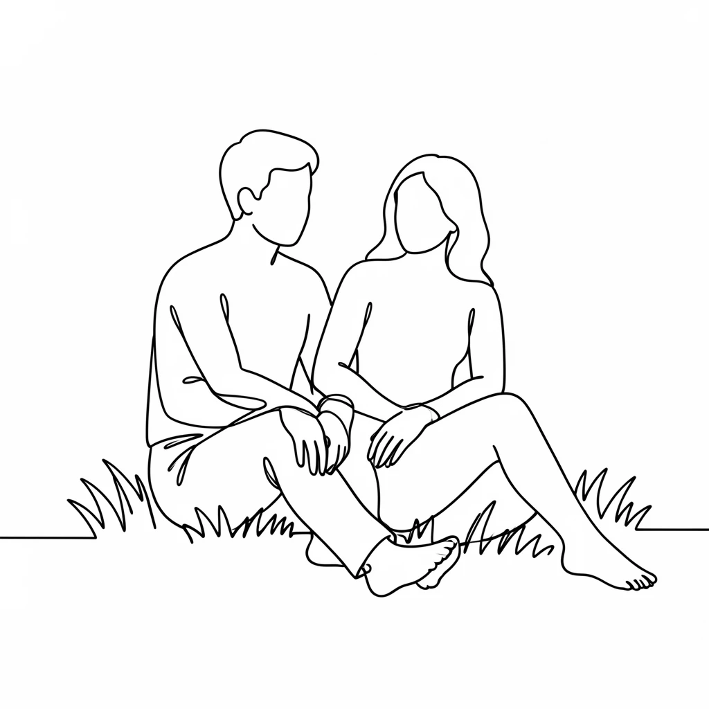 a boy and a girl sitting on the grass