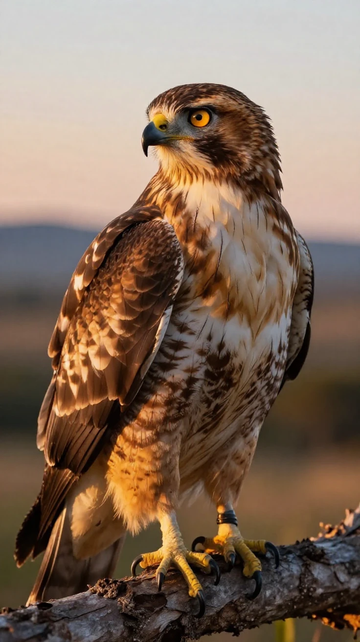 A close-up of a hawk perched on a branch scanning the horizon.
