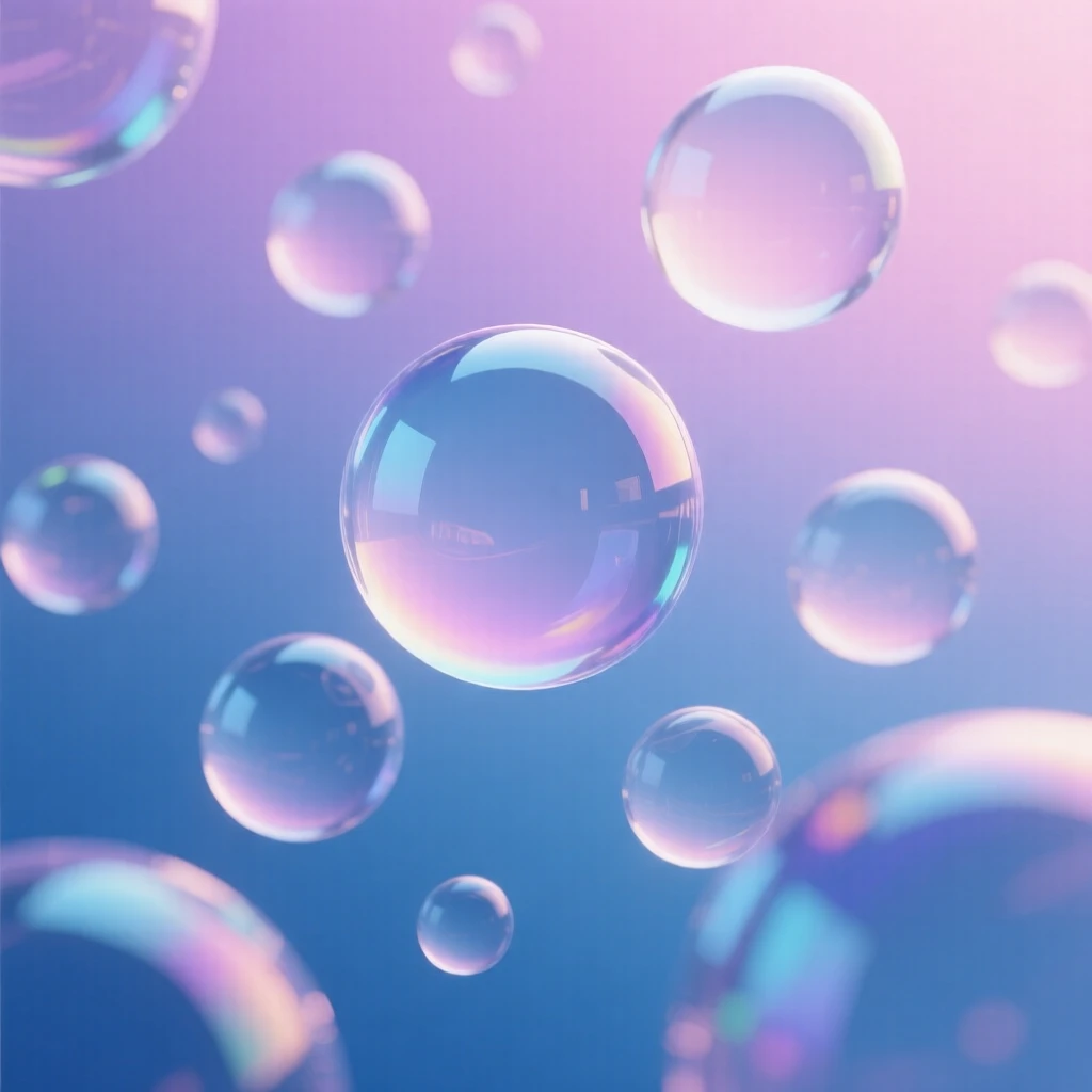 Abstract 3D render of translucent bubbles floating in a gradient space.