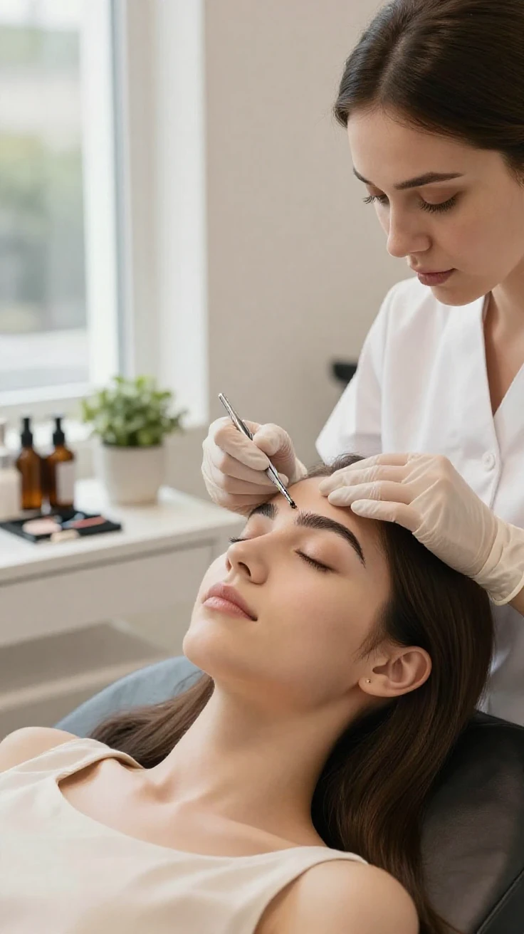 A woman getting her eyebrows shaped by an esthetician.