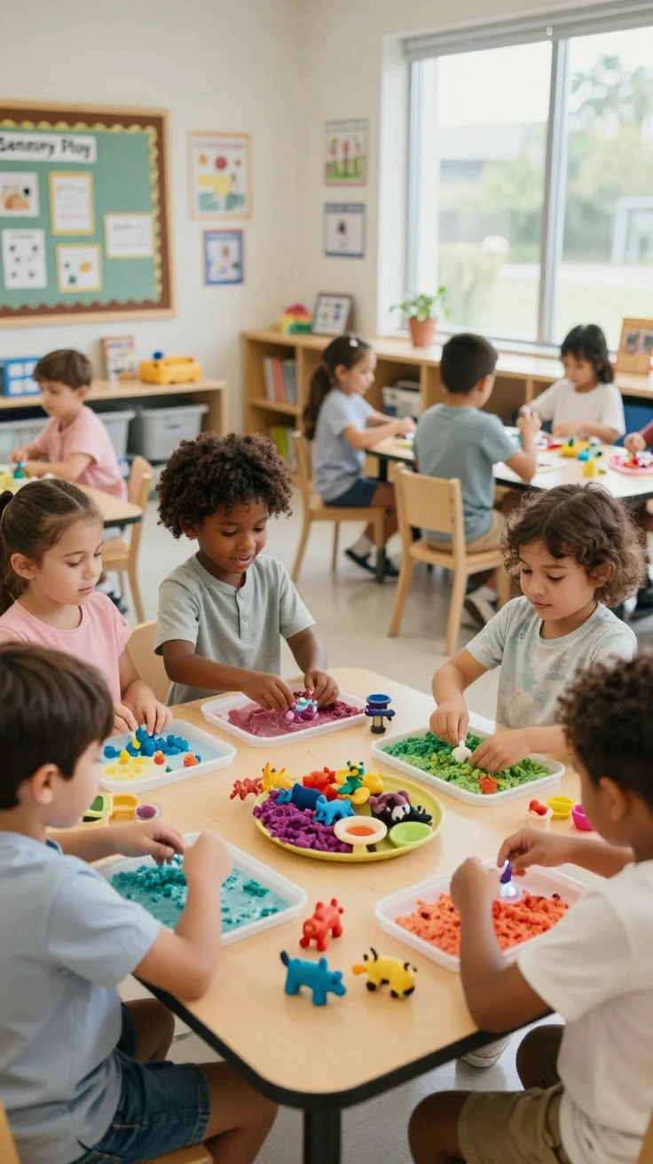 A group of preschoolers doing a hands-on sensory play activity.