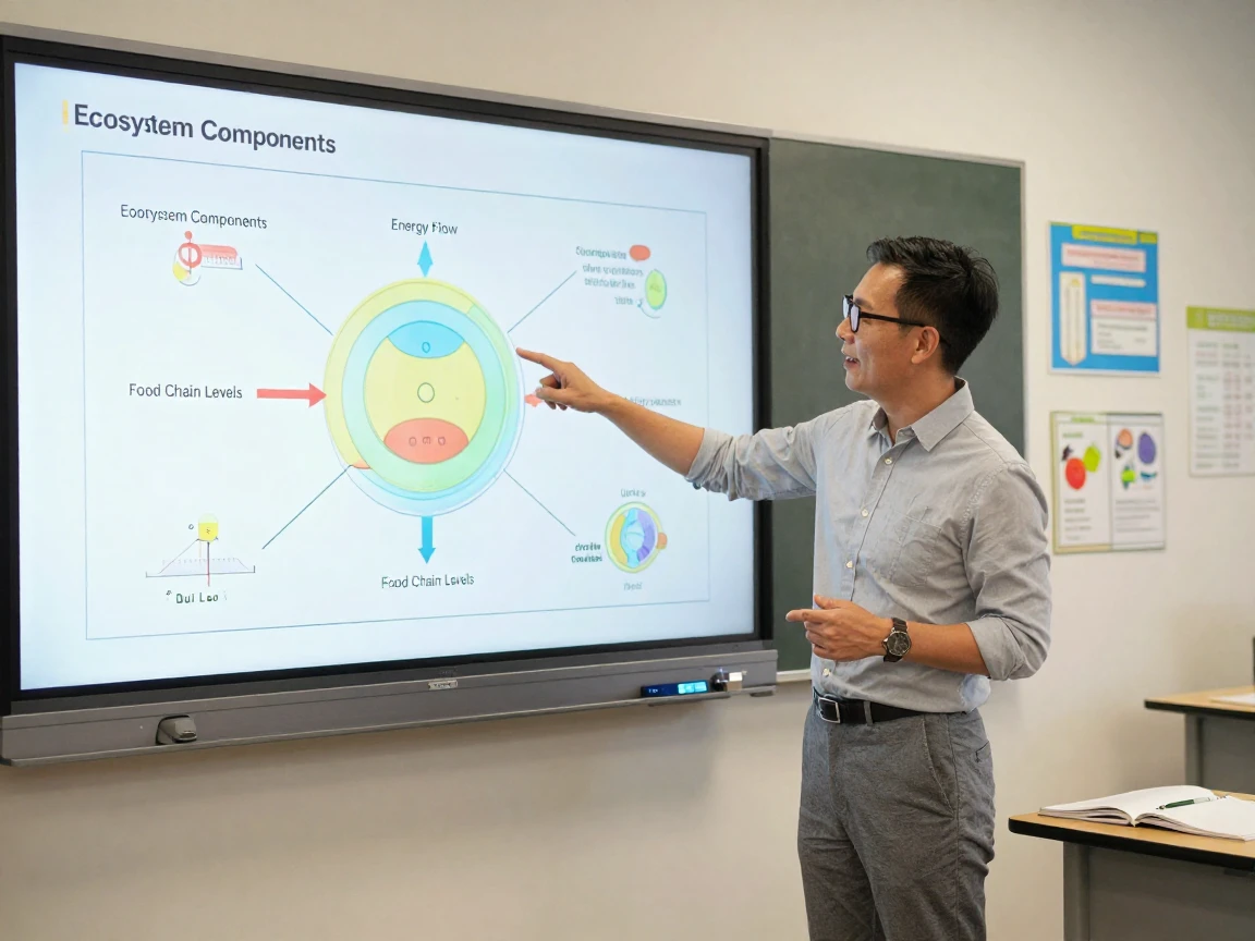 A teacher explaining a diagram on an interactive smartboard.
