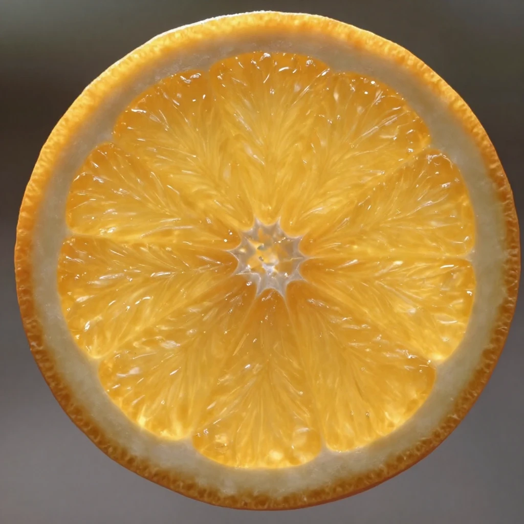 Close-up of a citrus slice backlit to reveal its translucent texture.