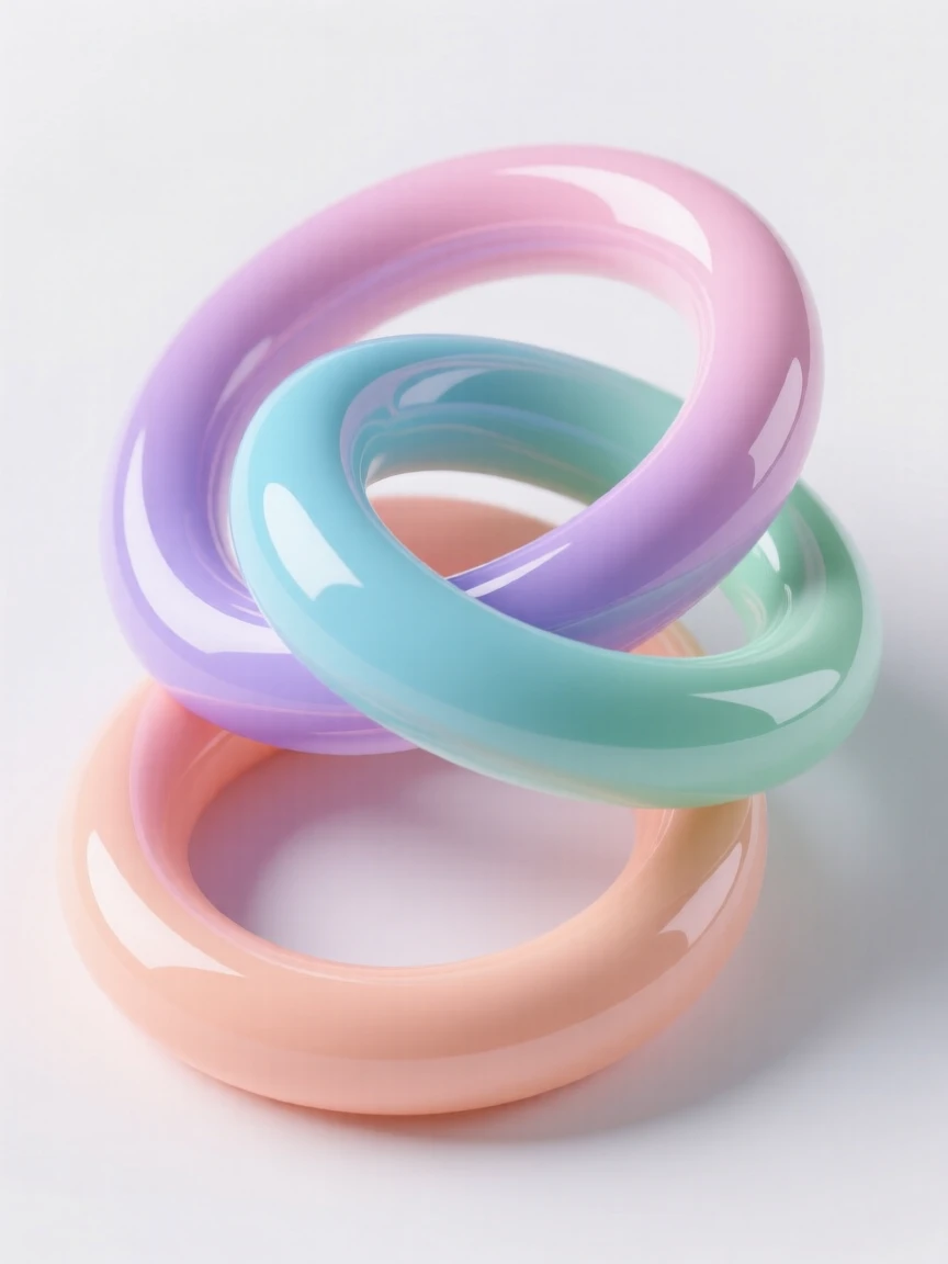 Abstract 3D render of interlocking rings in soft pastel gradients.