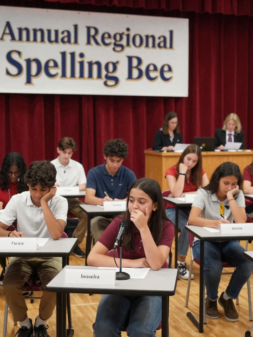 A group of students participating in a spelling bee competition.