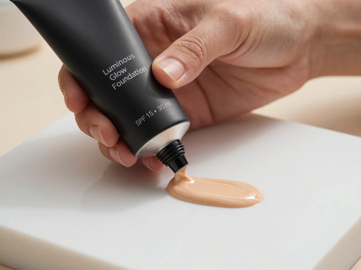 A close-up of a tube of foundation being squeezed onto a makeup palette.