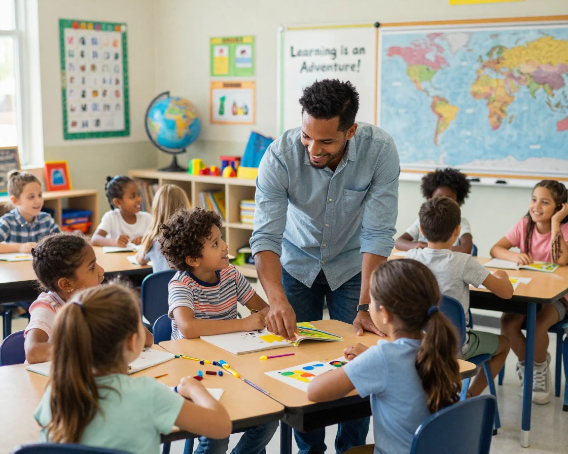 A parent volunteering to help in their child's classroom.