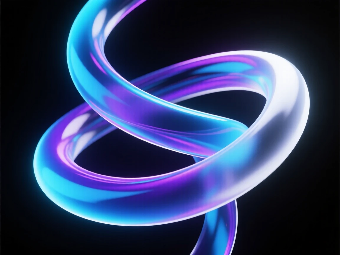 Abstract 3D render of a twisting ribbon of light in a dark space.