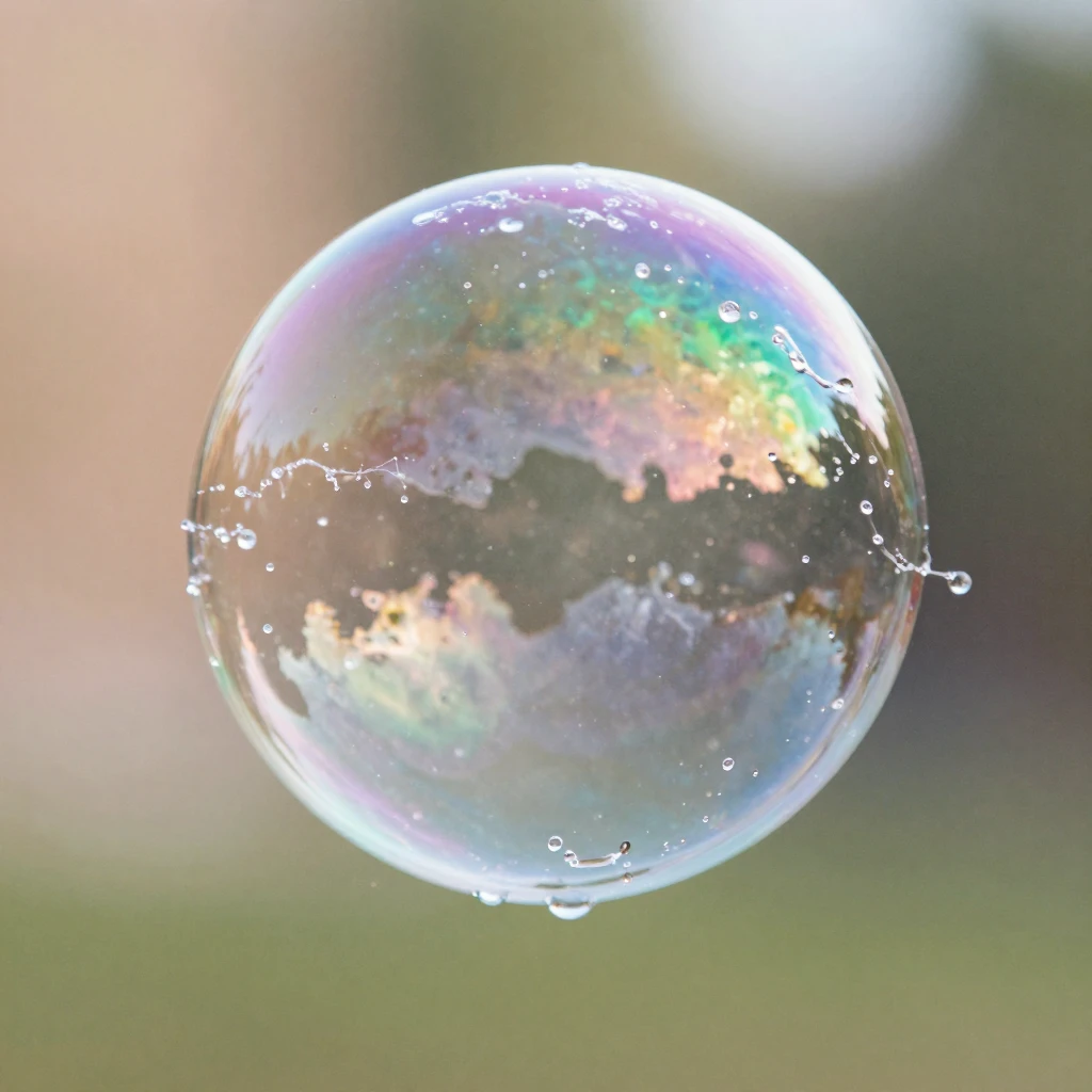 Close-up of a soap bubble bursting, frozen mid-motion.