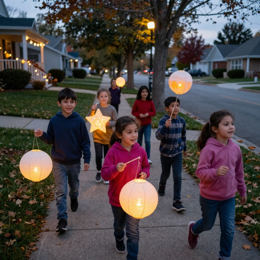 Children carrying lanterns during a Mid-Autumn Festival celebration.