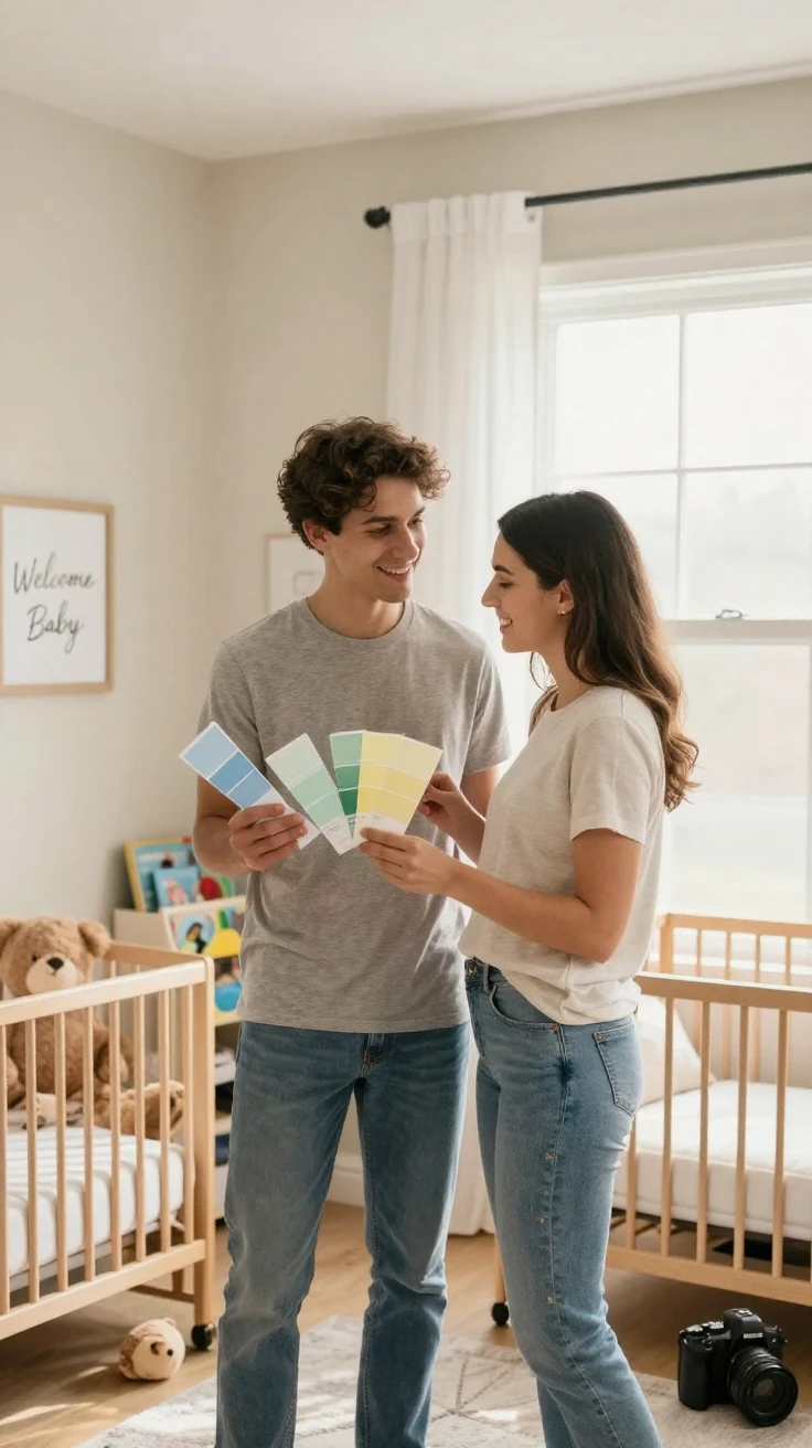 A couple picking a paint color for the nursery in their new home.